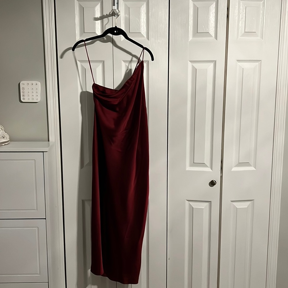 Burgundy Express Satin One Shoulder Slip Dress XL